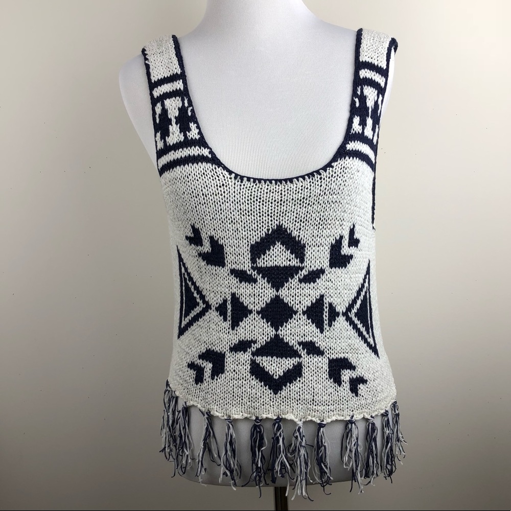 Forever21 Sleeveless Crop Tank - White with Navy M